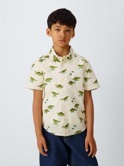 John Lewis Kids' Dinosaur Short Sleeve Shirt, White Based Print, White Based Print