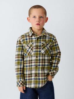 John Lewis Kids' Plaid Check Long Sleeve Shirt, Green Check, Green Check
