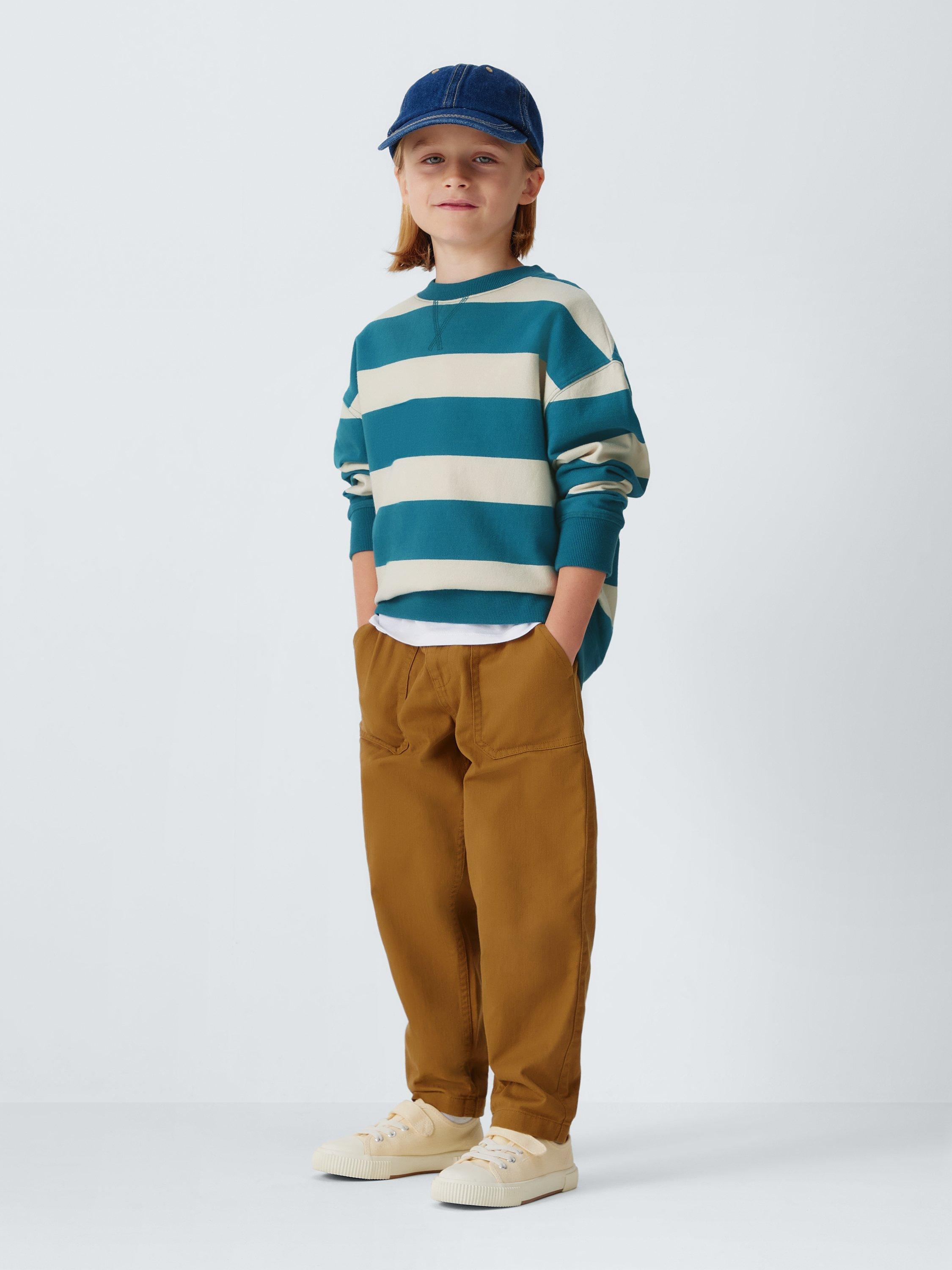 Product image 2 of 7, which shows John Lewis Crew Neck Block Stripe Sweatshirt, Blue Navy, 3 years