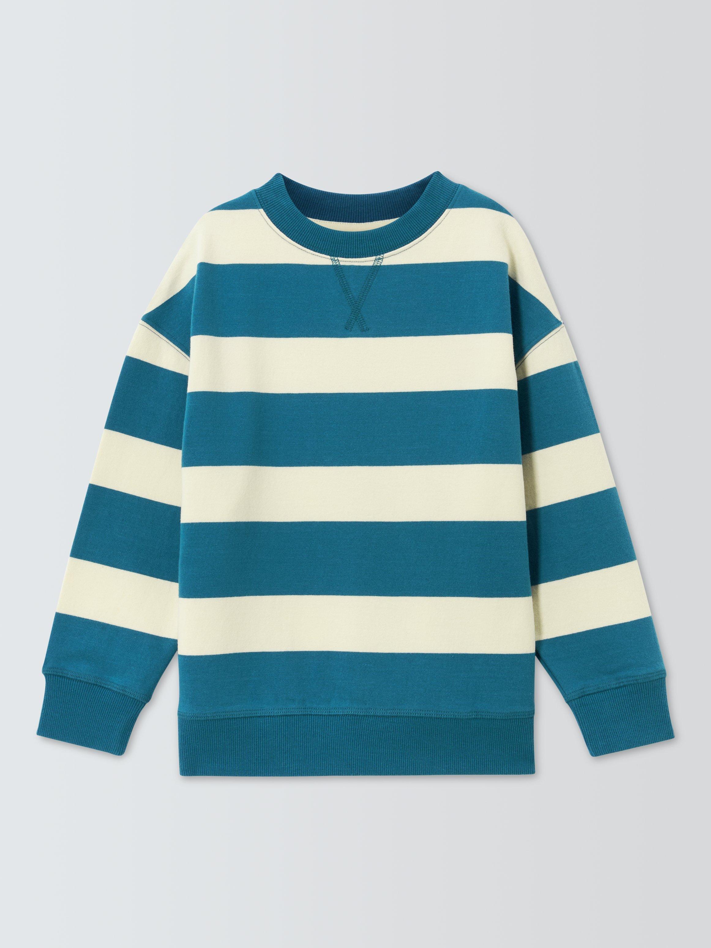 Product image 3 of 7, which shows John Lewis Crew Neck Block Stripe Sweatshirt, Blue Navy, 3 years