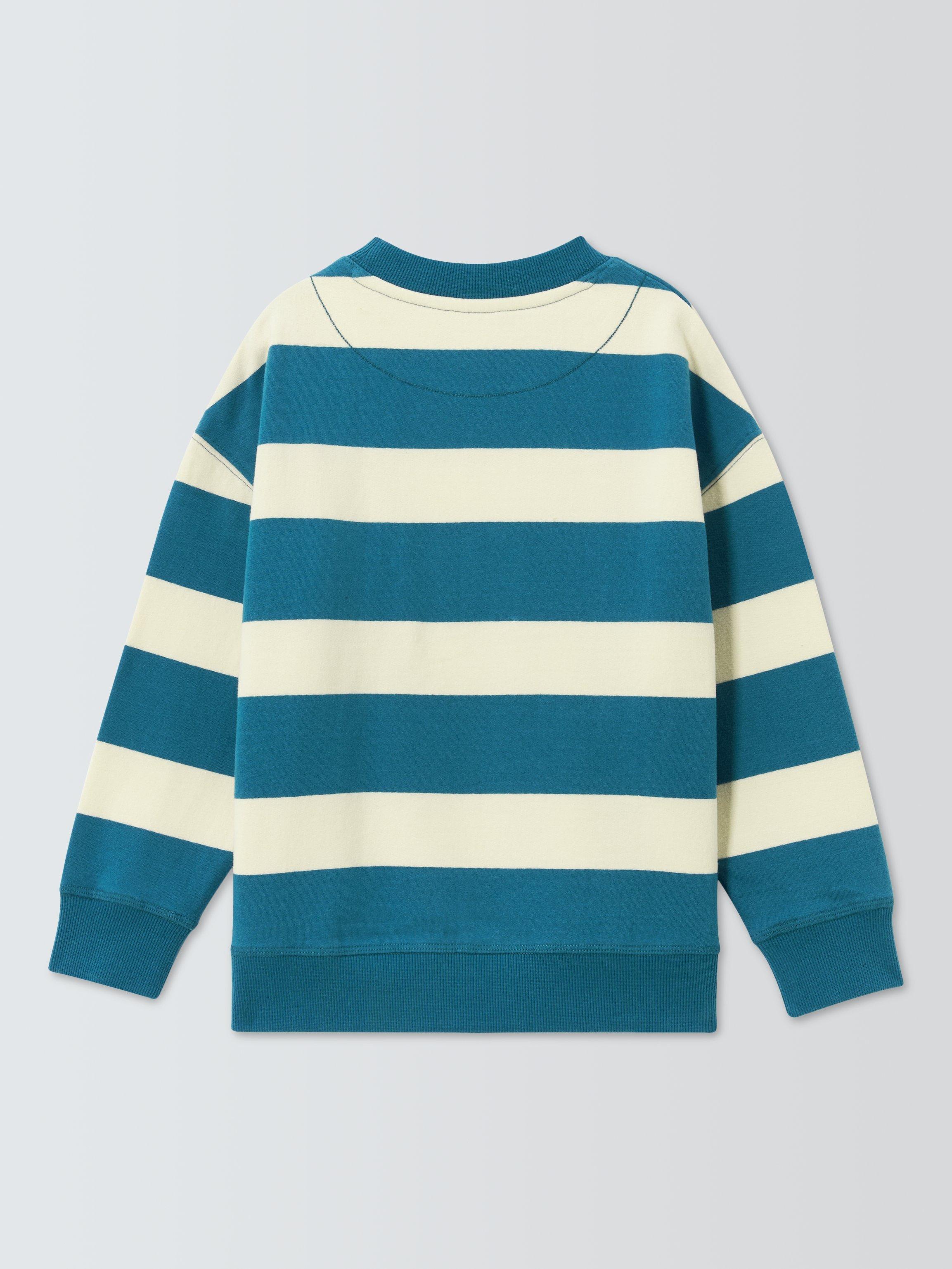 Product image 6 of 7, which shows John Lewis Crew Neck Block Stripe Sweatshirt, Blue Navy, 3 years