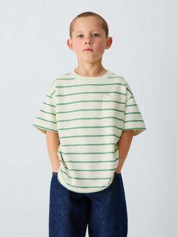 John Lewis Kids' Breton Stripe T-Shirt, White Green, White Green