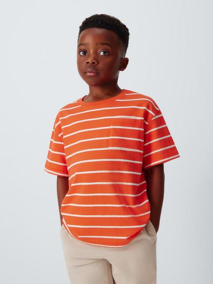 John Lewis Kids' Breton Stripe T-Shirt, Red/White, Red/White