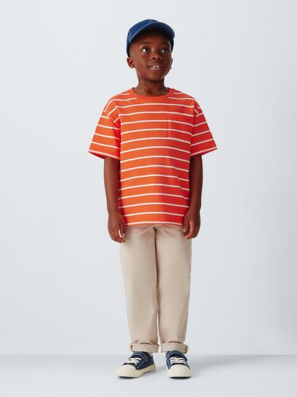 John Lewis Kids' Breton Stripe T-Shirt, Red/White - view 2, Red/White