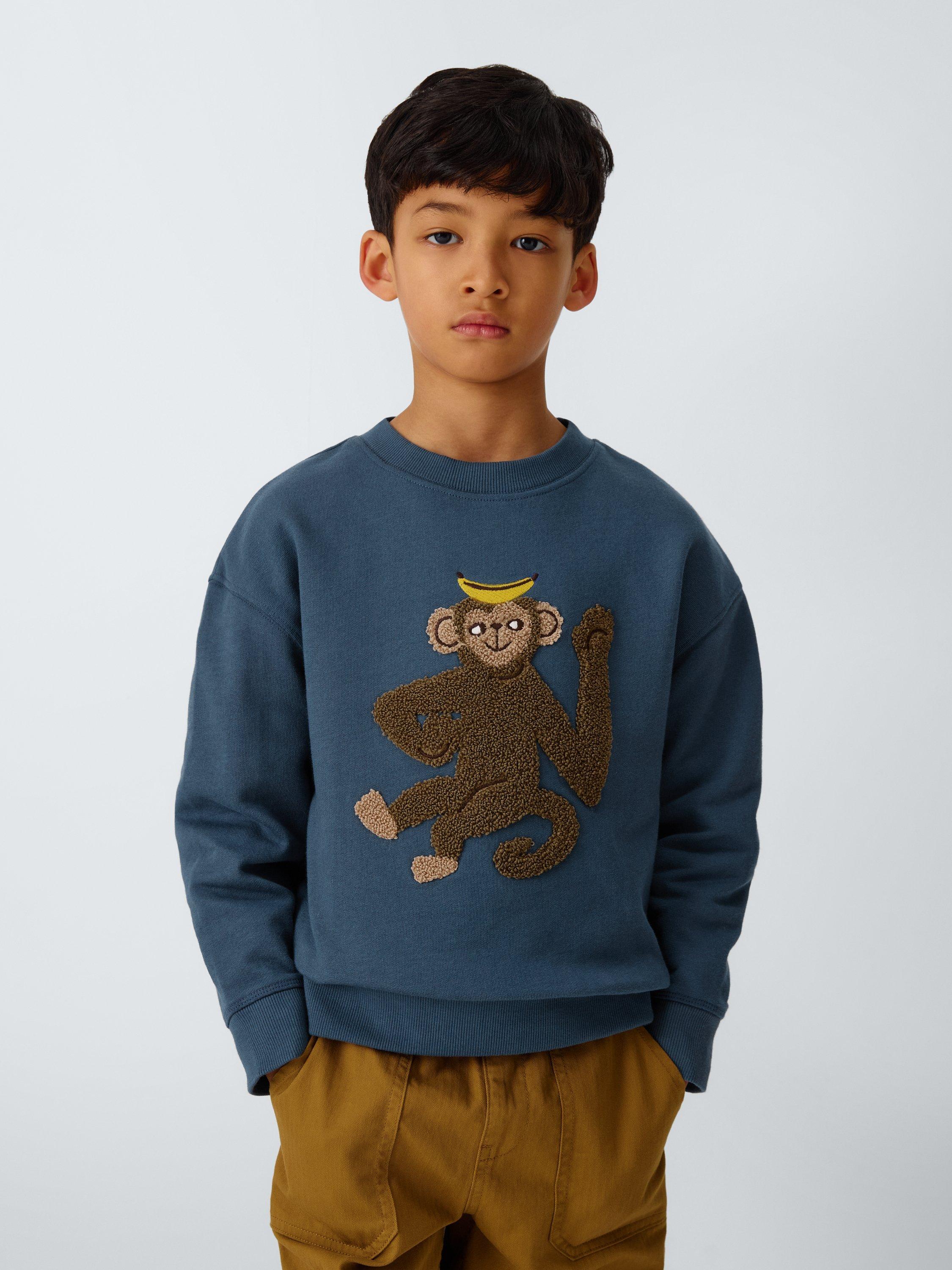 Product image 1 of 7, which shows John Lewis Kids' Cheeky Monkey Sweatshirt, Navy, 3 years