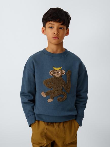 John Lewis Kids' Cheeky Monkey Sweatshirt, Navy, Navy