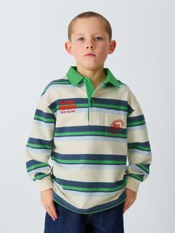 John Lewis Kids' Friends Stripe Rugby Shirt, White Blue Green, White Blue Green