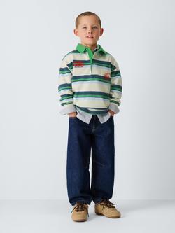 John Lewis Kids' Friends Stripe Rugby Shirt, White Blue Green - view 2, White Blue Green