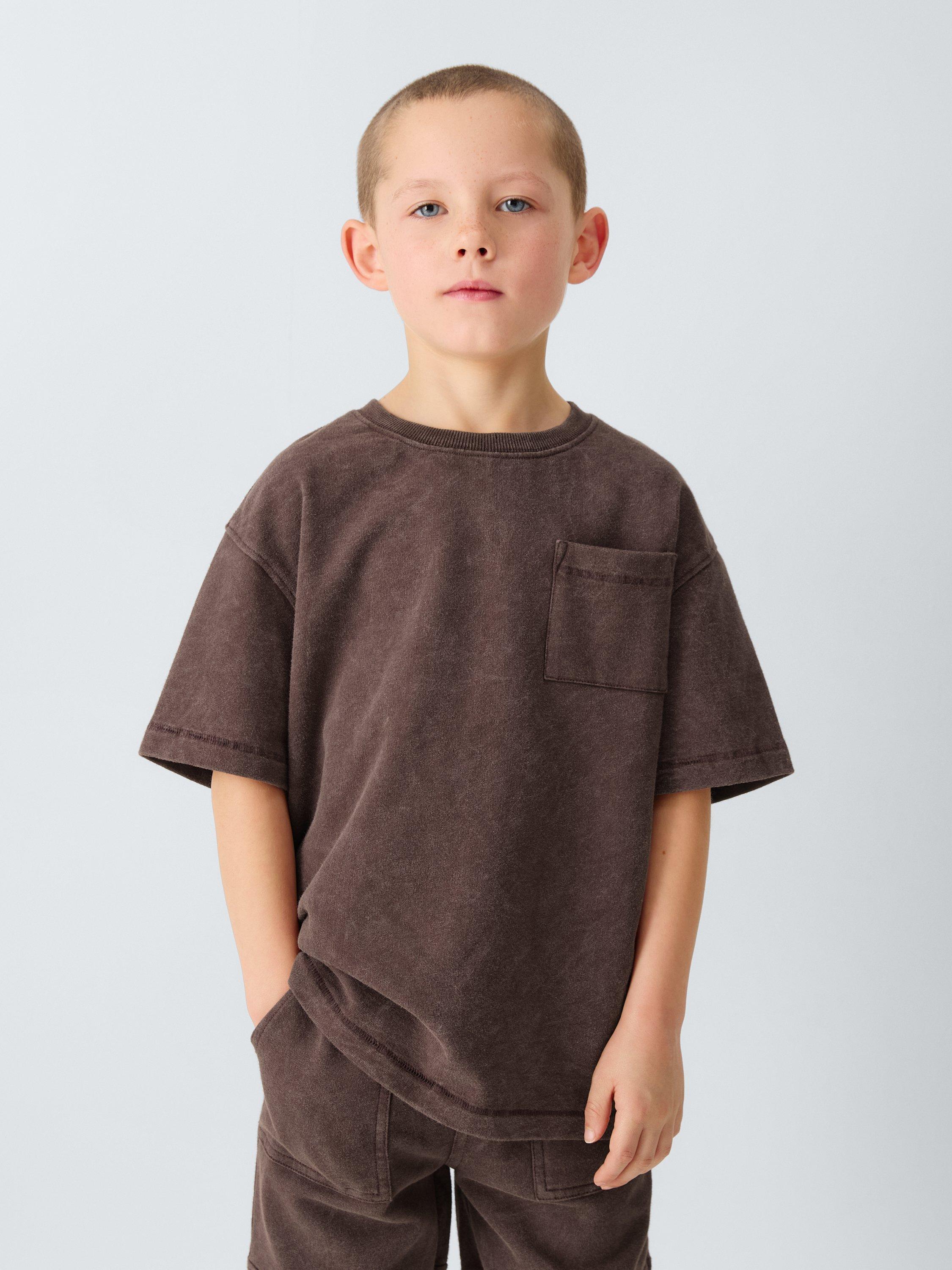 Product image 1 of 7, which shows John Lewis Kids' Optic Patch Pocket T-Shirt, Brown, 3 years