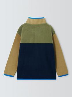 John Lewis Kids' Panel Zip Neck Fleece, Green/Natural/Blue - view 2, Green/Natural/Blue