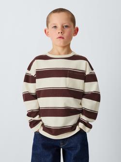John Lewis Kids' Stripe Patch Pocket Top, Brown White Stripe, Brown White Stripe