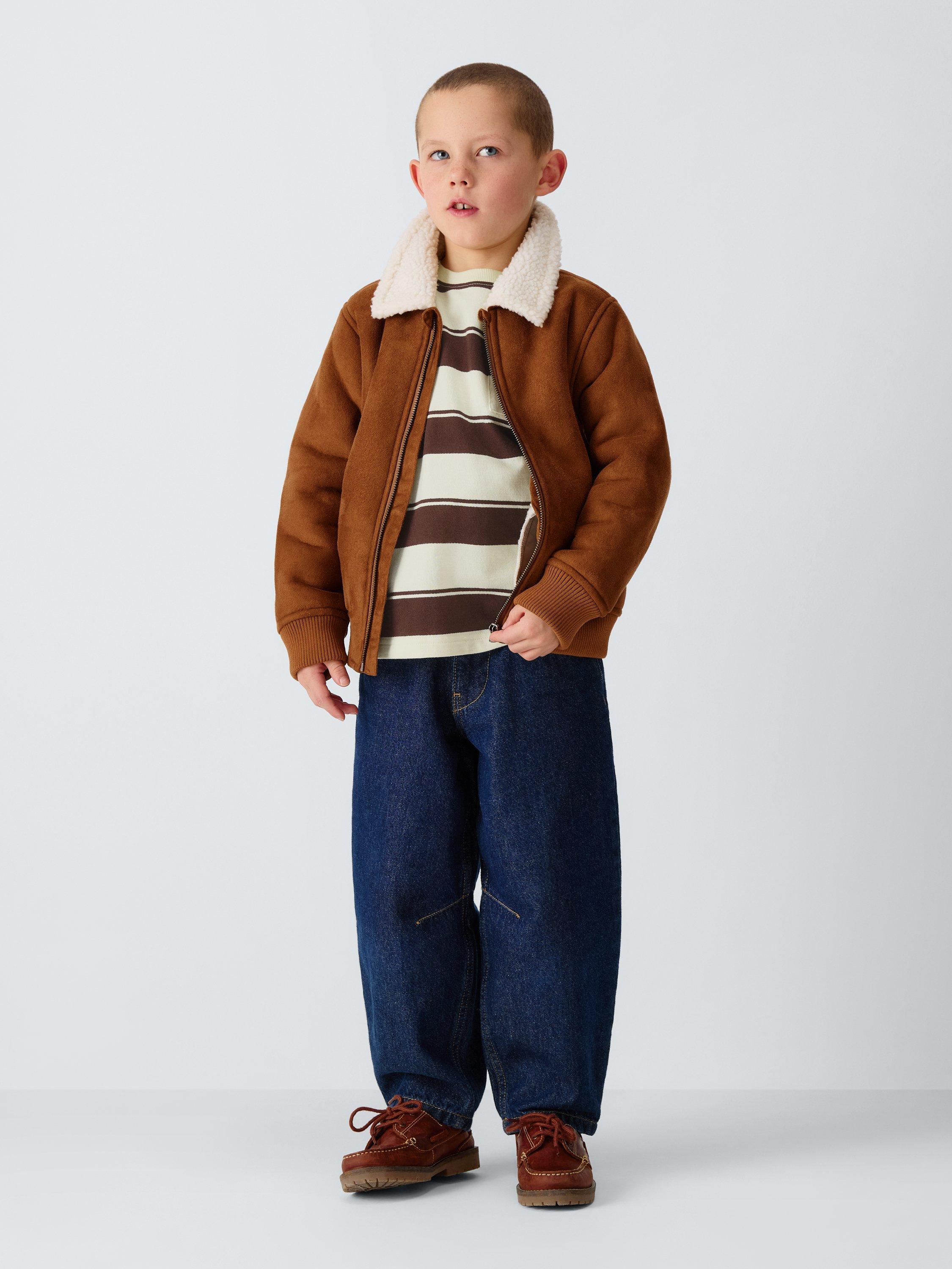 Product image 2 of 7, which shows John Lewis Kids' Stripe Patch Pocket Top, Brown White Stripe, 3 years