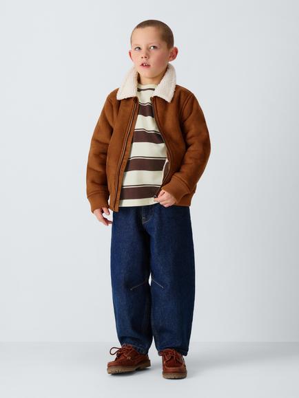 John Lewis Kids' Stripe Patch Pocket Top, Brown White Stripe - view 2, Brown White Stripe