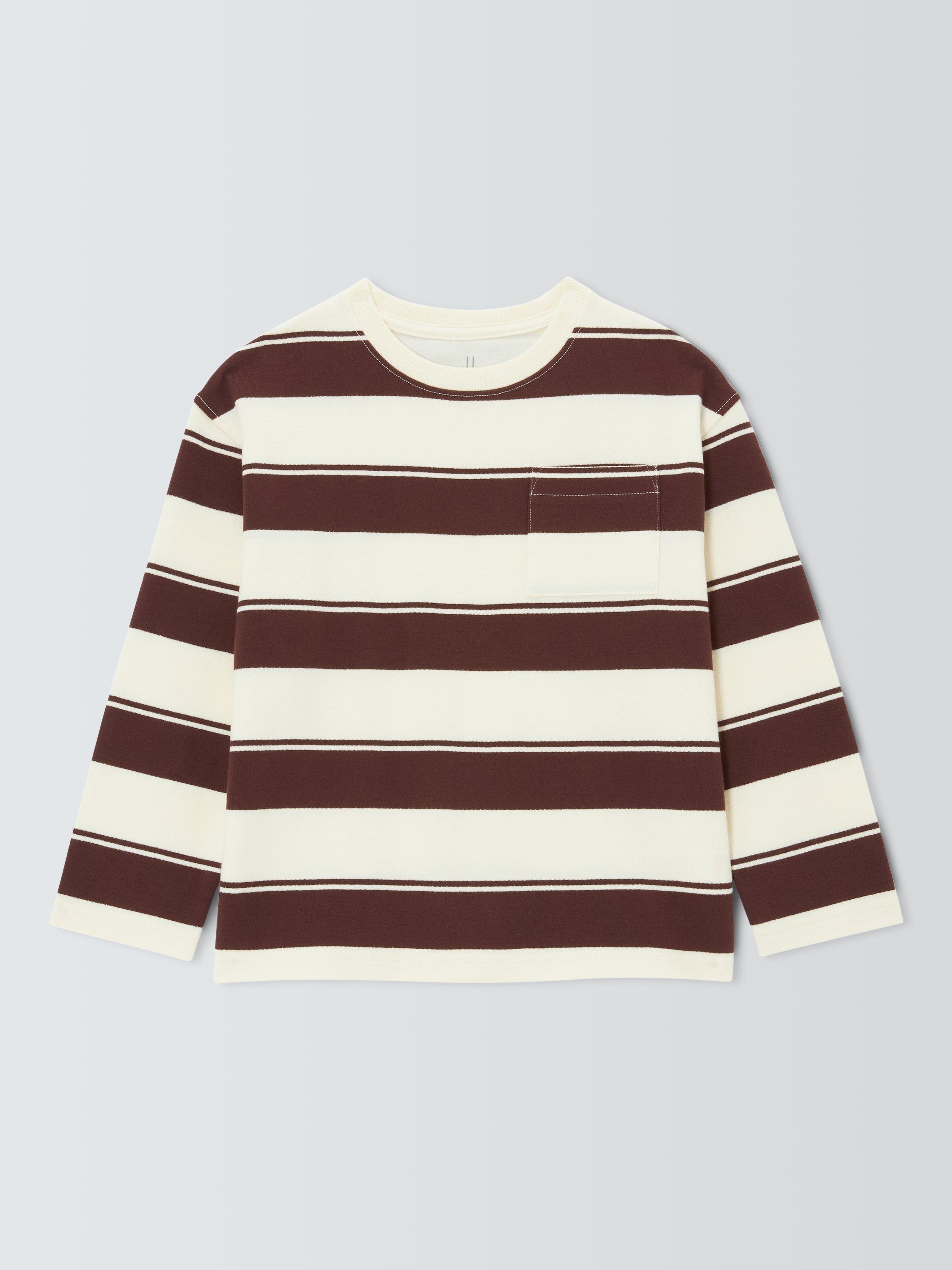 Product image 3 of 7, which shows John Lewis Kids' Stripe Patch Pocket Top, Brown White Stripe, 3 years