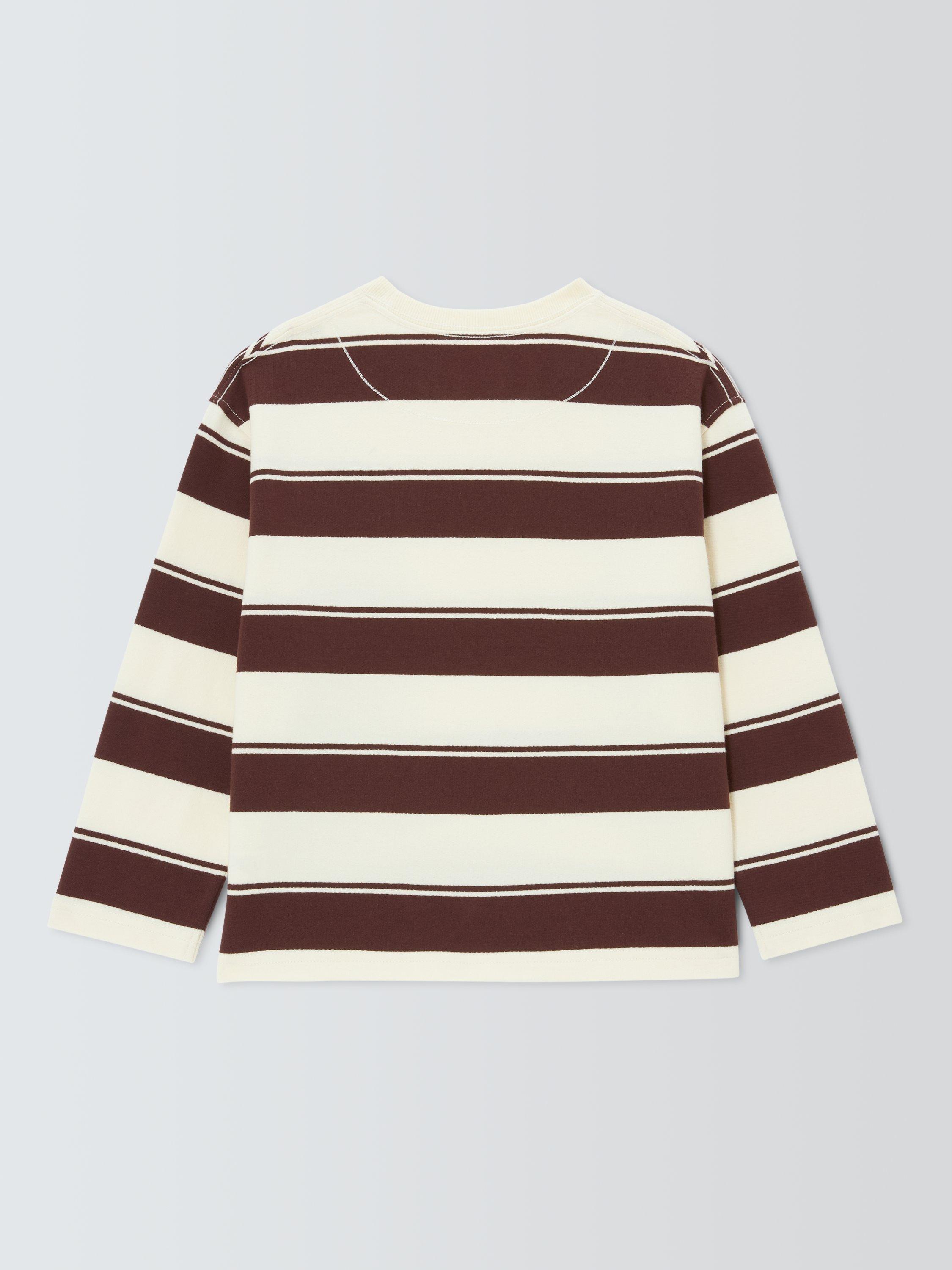 Product image 6 of 7, which shows John Lewis Kids' Stripe Patch Pocket Top, Brown White Stripe, 3 years
