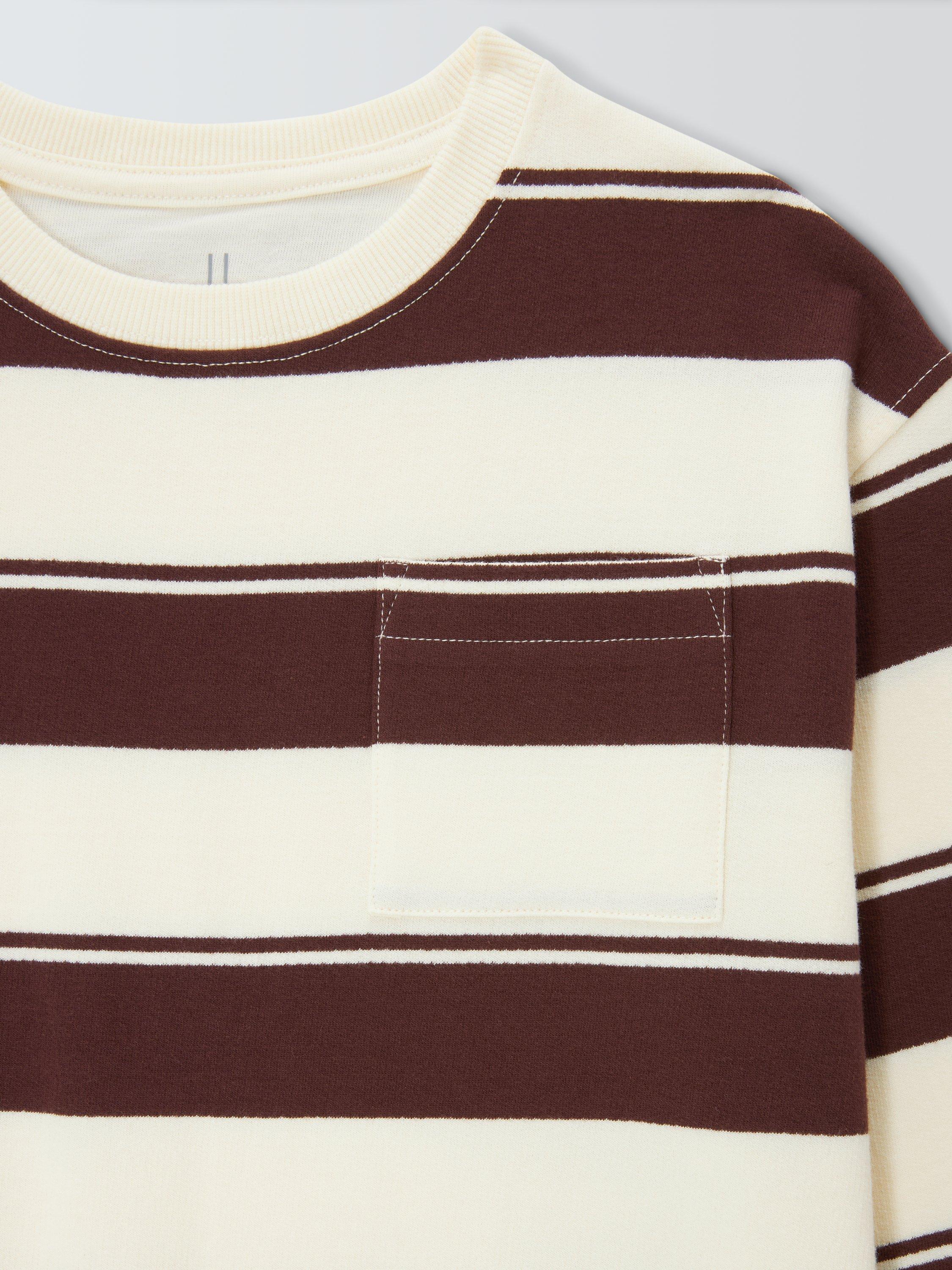 Product image 7 of 7, which shows John Lewis Kids' Stripe Patch Pocket Top, Brown White Stripe, 3 years
