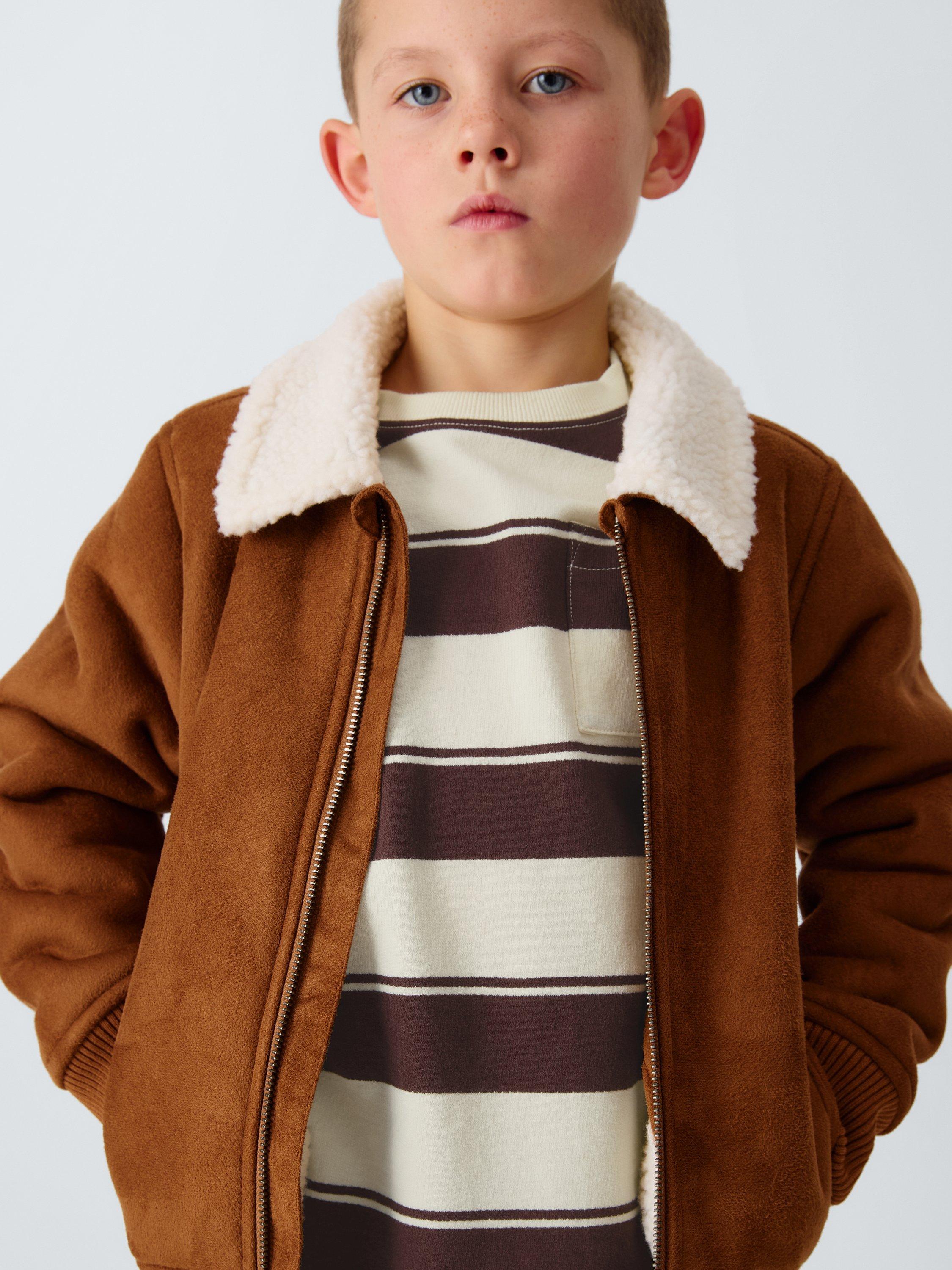Product image 4 of 7, which shows John Lewis Kids' Stripe Patch Pocket Top, Brown White Stripe, 3 years