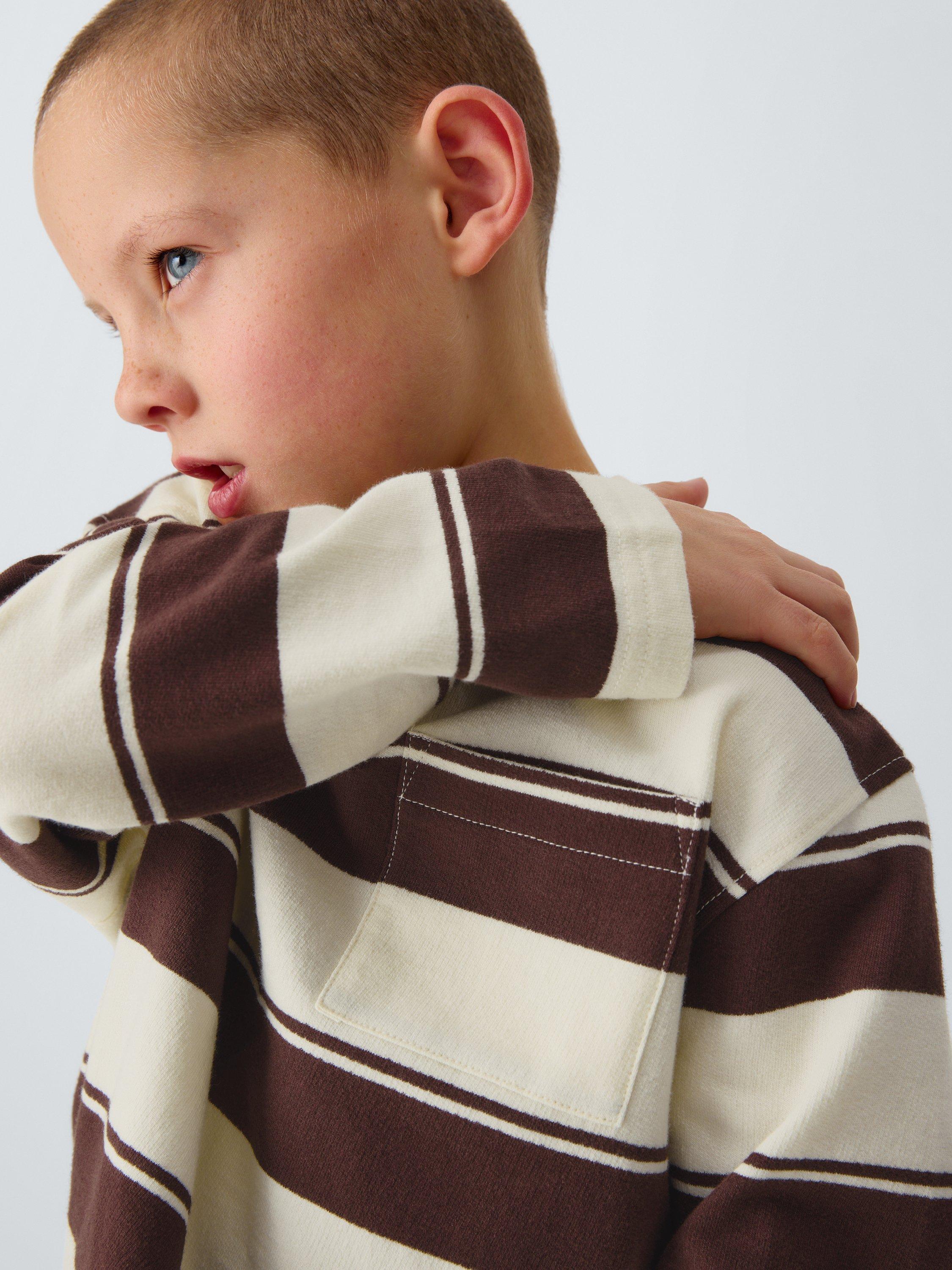 Product image 5 of 7, which shows John Lewis Kids' Stripe Patch Pocket Top, Brown White Stripe, 3 years
