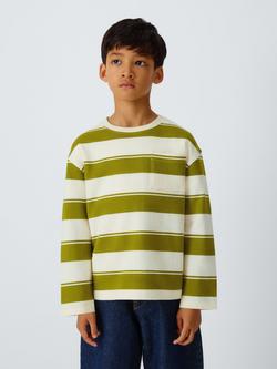John Lewis Kids' Stripe Patch Pocket Top, Green/White, Green/White