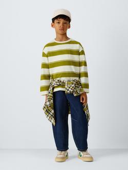 John Lewis Kids' Stripe Patch Pocket Top, Green/White - view 2, Green/White