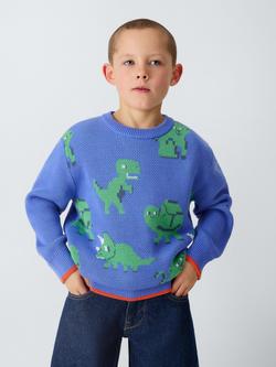 John Lewis Kids' Crew Neck Dinosaur Jumper, Blue/Multi, Blue Multi