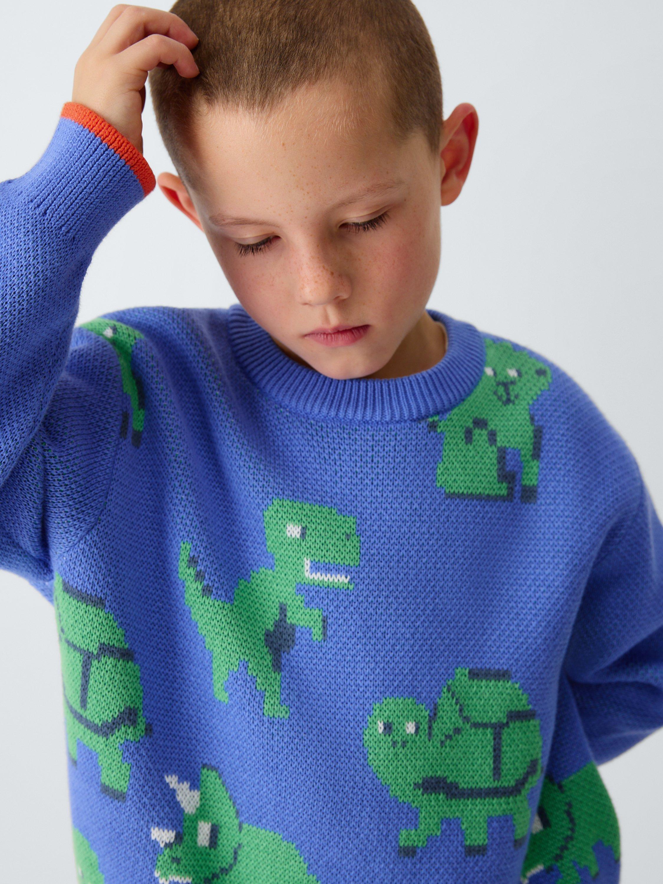 Product image 5 of 7, which shows John Lewis Kids' Crew Neck Dinosaur Jumper, Blue Multi, 3 years