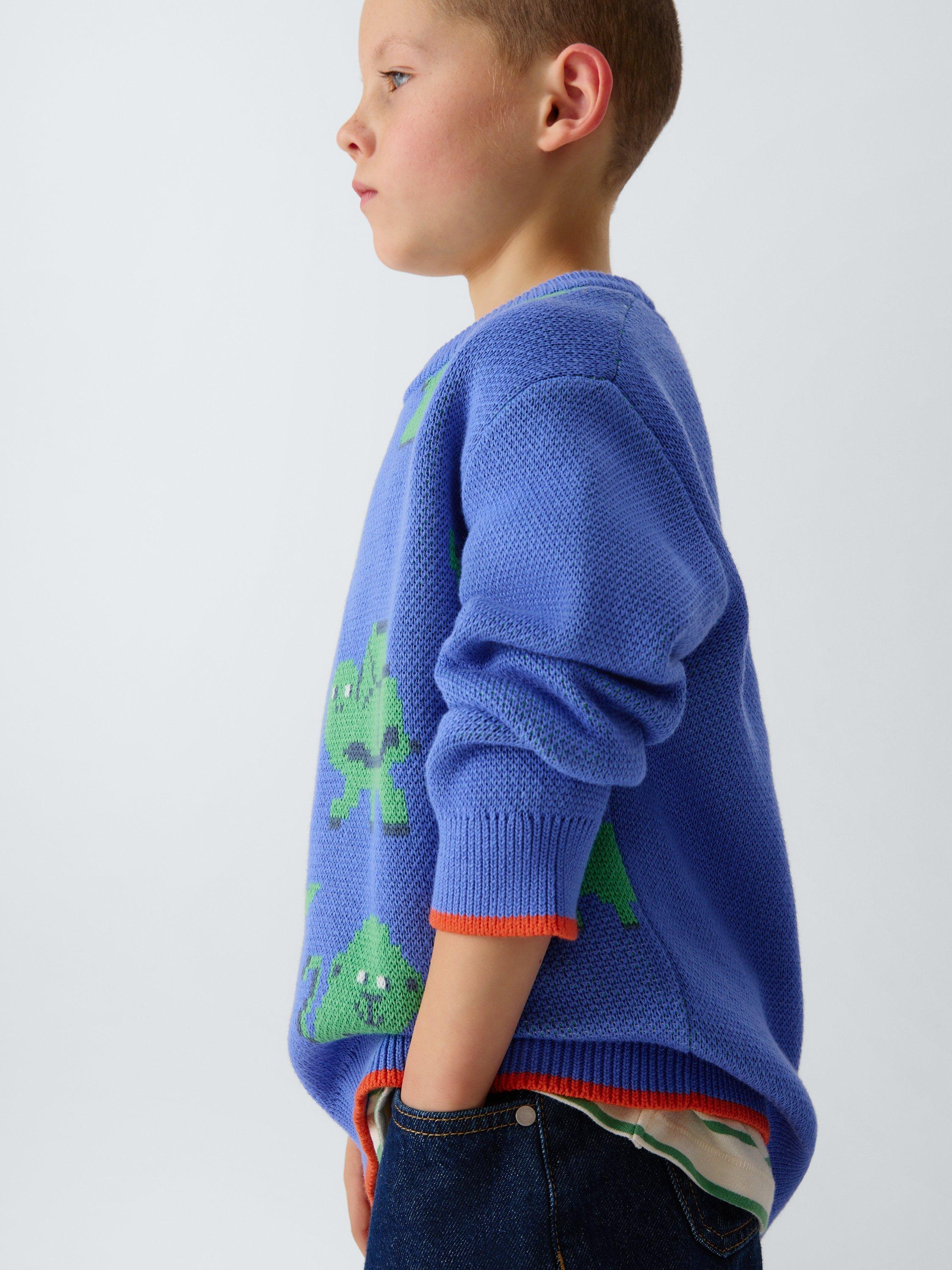 Product image 6 of 7, which shows John Lewis Kids' Crew Neck Dinosaur Jumper, Blue Multi, 3 years