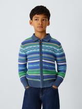 John Lewis Kids' Fair Isle Zip Through Cardigan, Blue Green Red