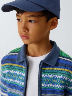 John Lewis Kids' Fair Isle Zip Through Cardigan, Blue Green Red - view 2, Blue Green Red
