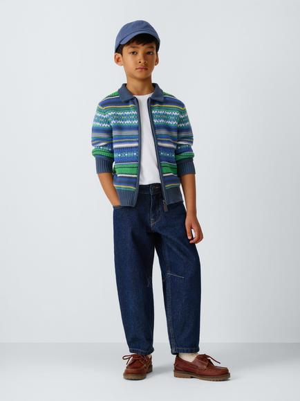 John Lewis Kids' Fair Isle Zip Through Cardigan, Blue Green Red - view 2, Blue Green Red