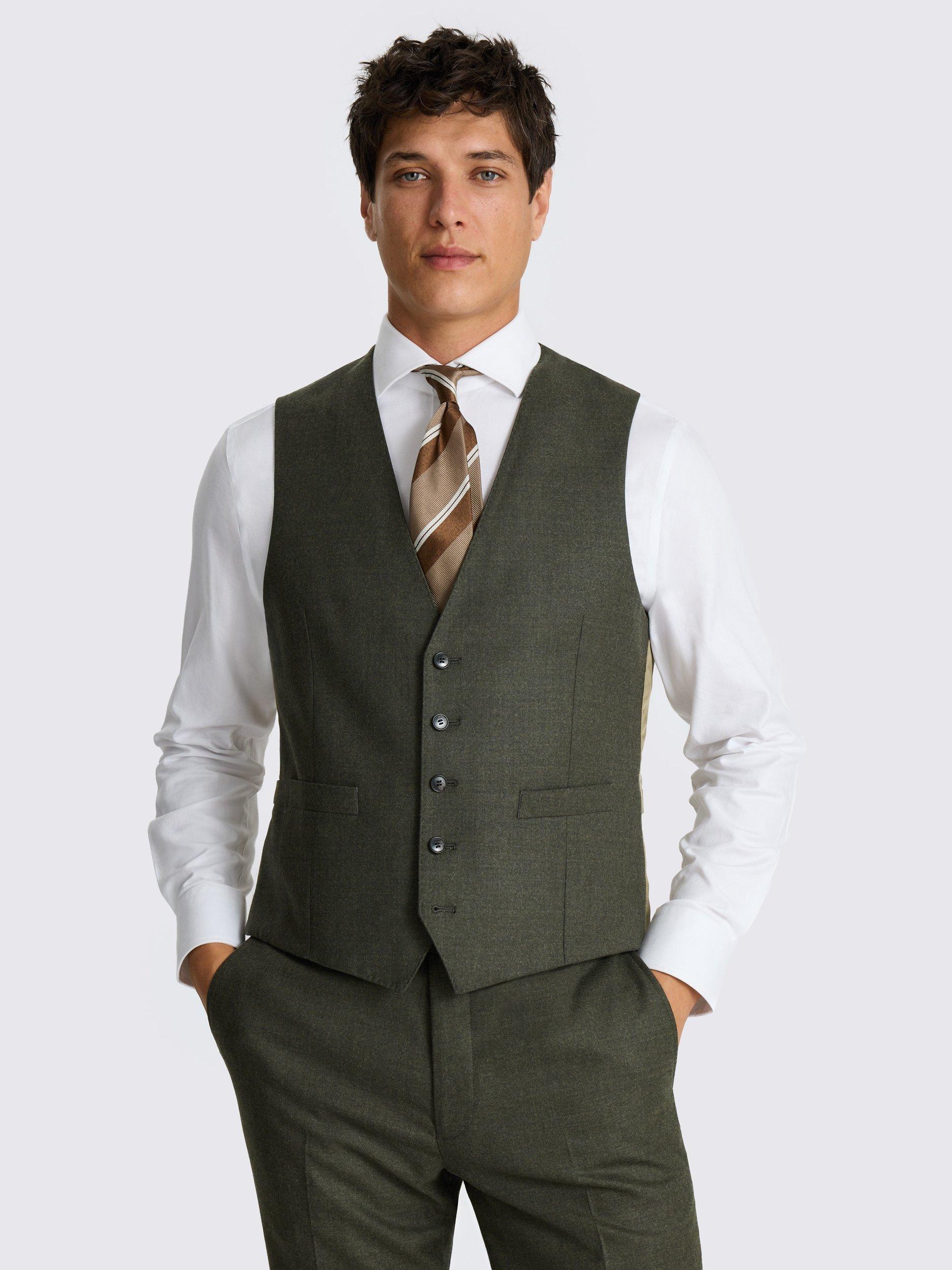 Product image 1 of 3, which shows Moss Tailored Fit Performance Waistcoat, Army Green, 36R