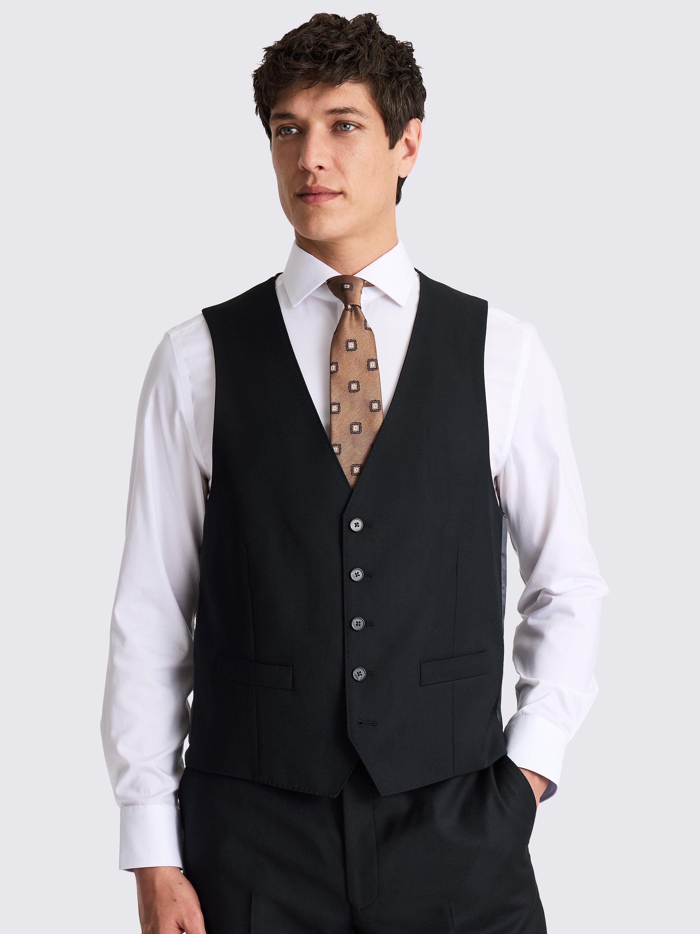 Product image 1 of 3, which shows Moss Regular Fit Twill Waistcoat, Black, 36R