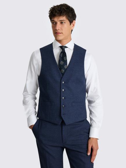 Moss Tailored Fit Flannel Suit Waistcoat, Blue, Blue