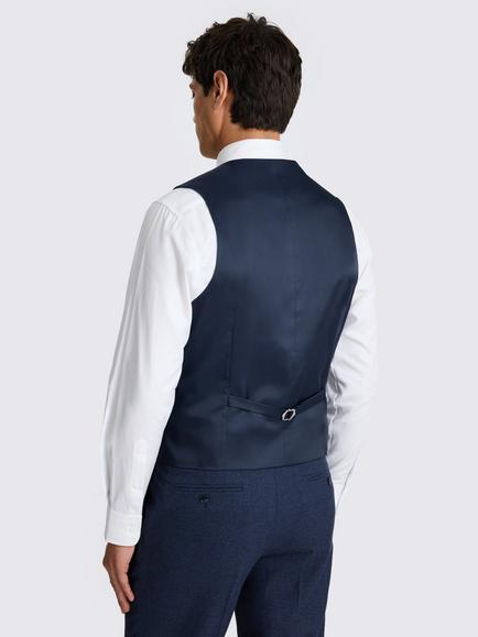 Moss Tailored Fit Flannel Suit Waistcoat, Blue - view 2, Blue
