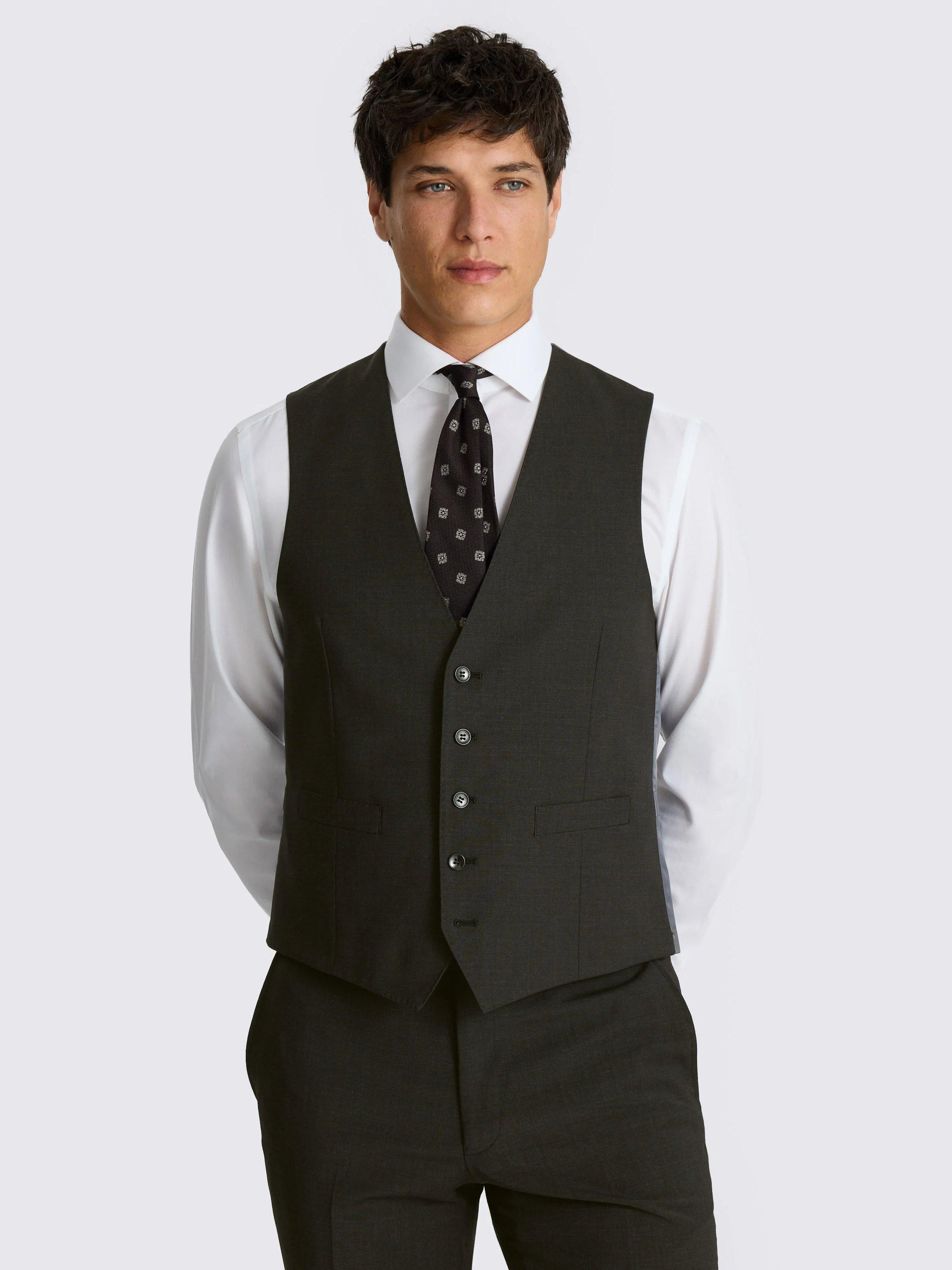 Product image 1 of 3, which shows Moss Tailored Fit Performance Waistcoat, Charcoal, 36R