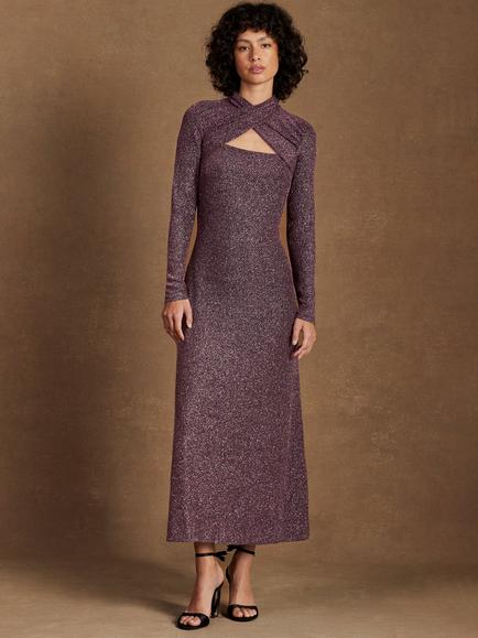 Ro&Zo Cameron Metallic Long Sleeved Dress, Pink - view 2, Pink