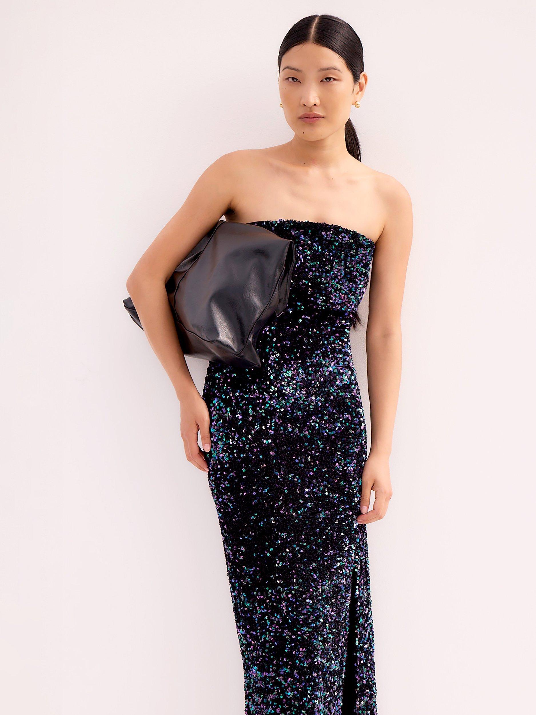 Product image 1 of 3, which shows Ro&Zo Blair Cluster Sequin Strapless Dress, Blue, 6R