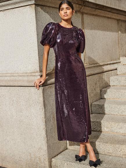 Ro&Zo Annabelle Liquid Sequin Racer Dress, Burgundy, Burgundy