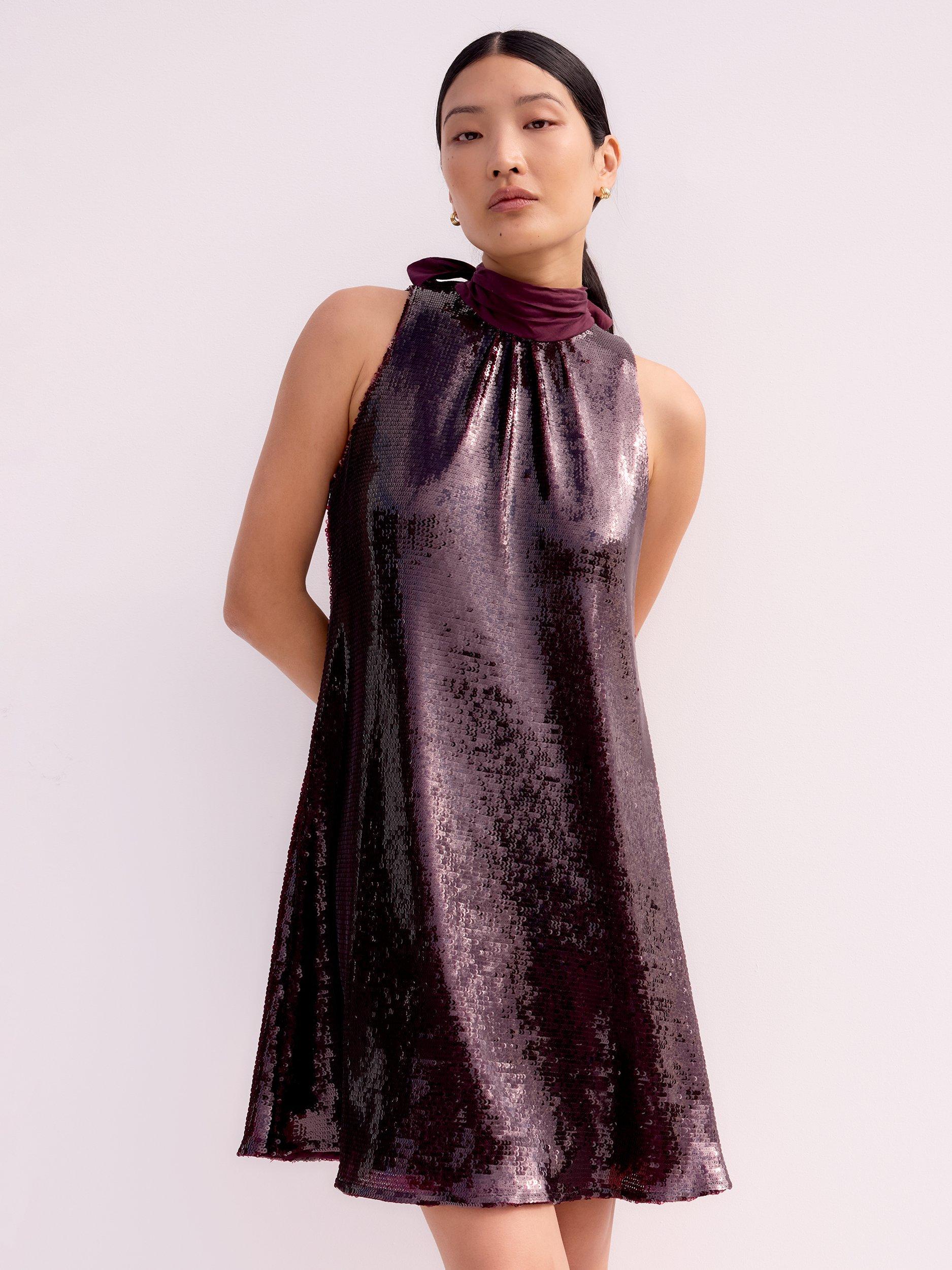 Product image 1 of 3, which shows Ro&Zo Freya Sequin Halterneck Dress, Red, 10R