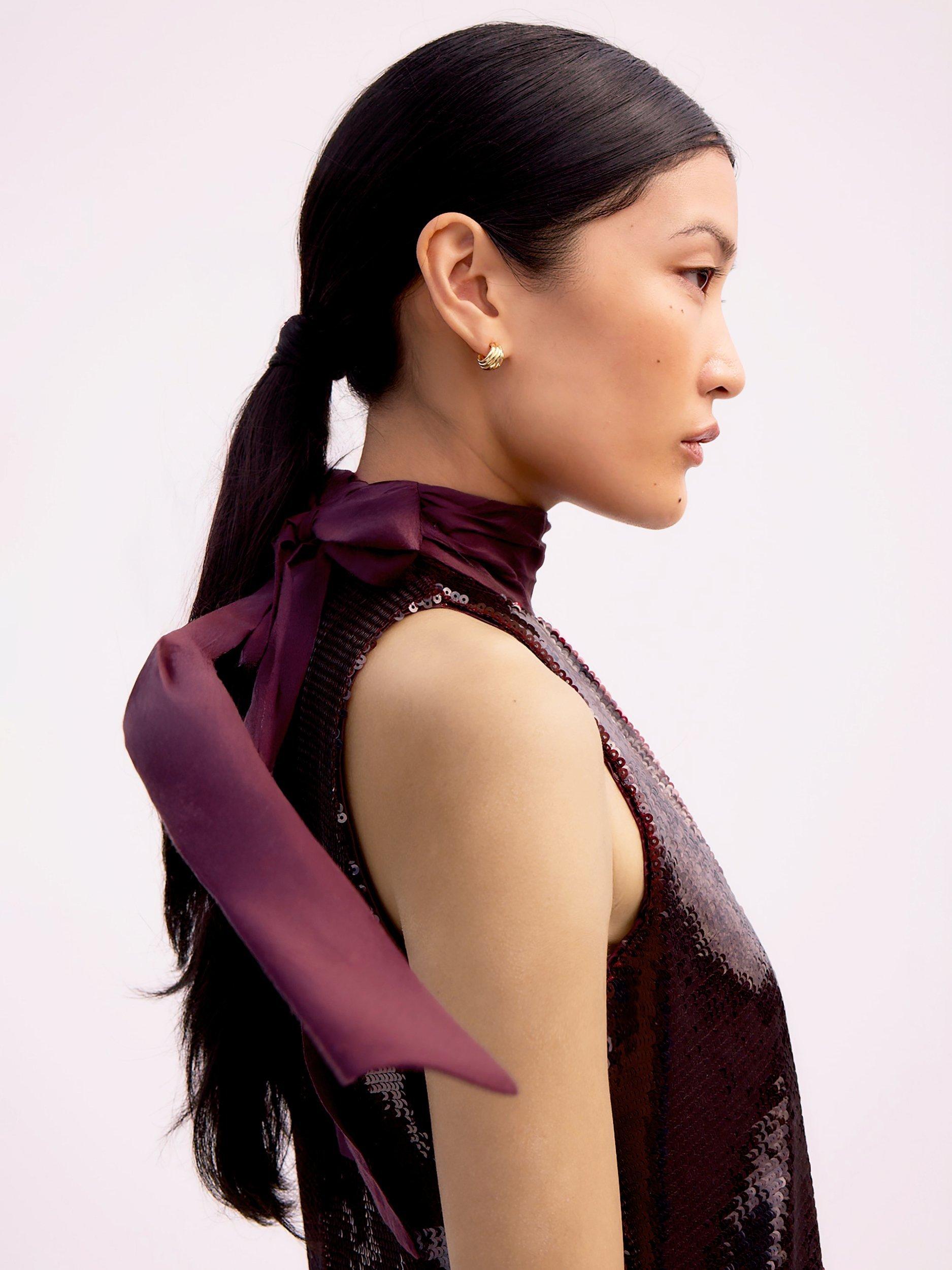 Product image 2 of 3, which shows Ro&Zo Freya Sequin Halterneck Dress, Red, 10R