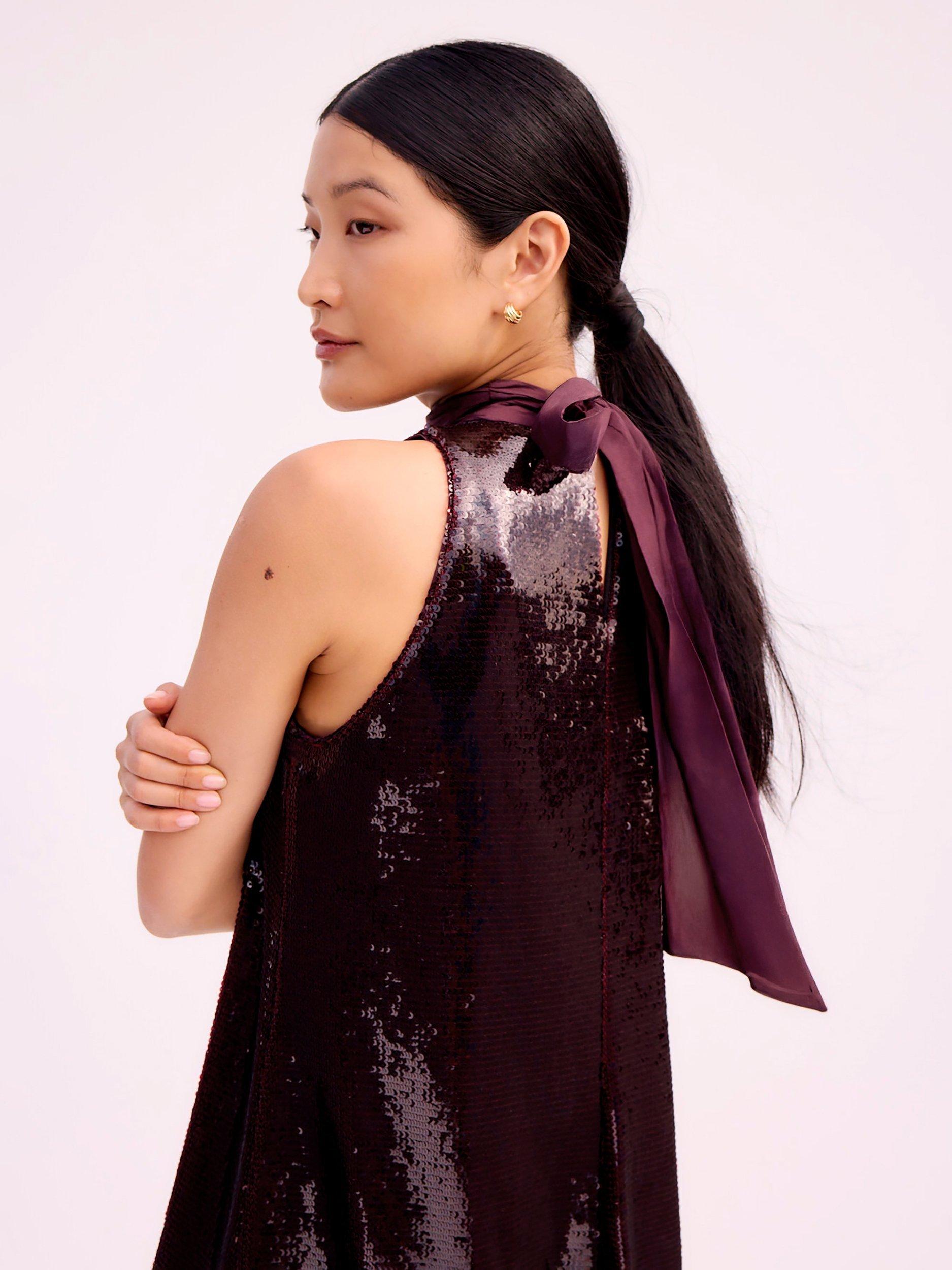 Product image 3 of 3, which shows Ro&Zo Freya Sequin Halterneck Dress, Red, 10R