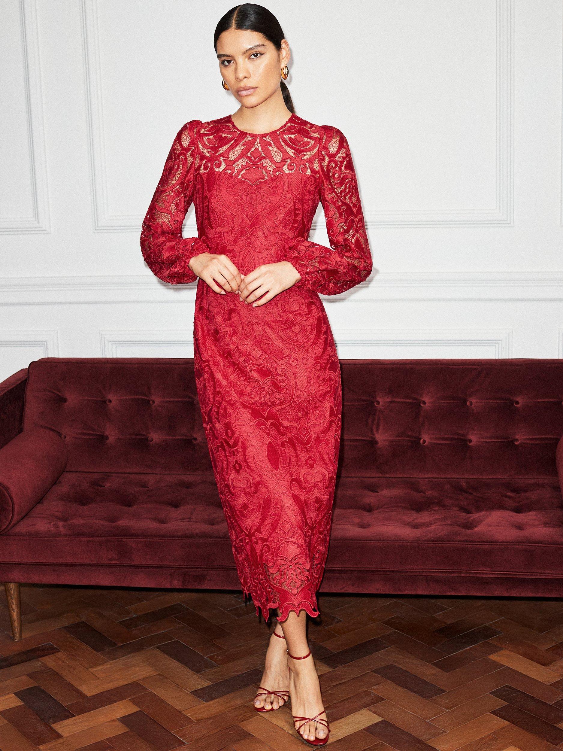 Product image 1 of 6, which shows Ro&Zo Kendall Lace Midi Dress, Red, 6R