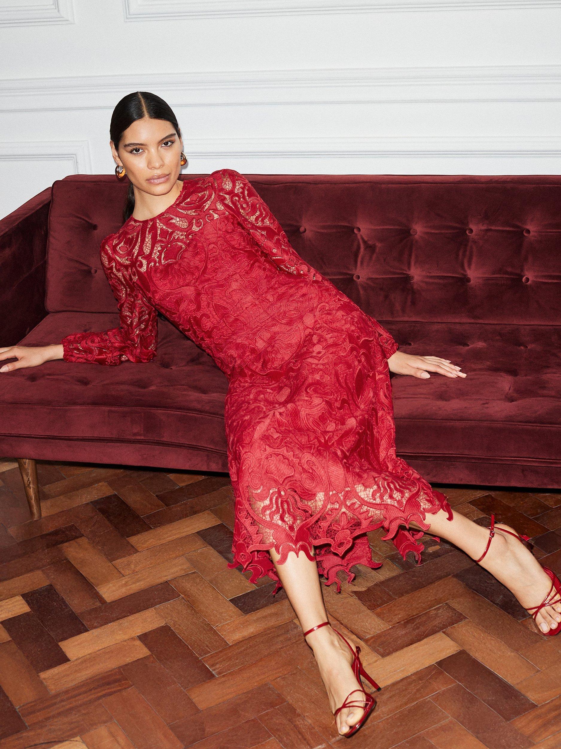 Product image 3 of 6, which shows Ro&Zo Kendall Lace Midi Dress, Red, 6R