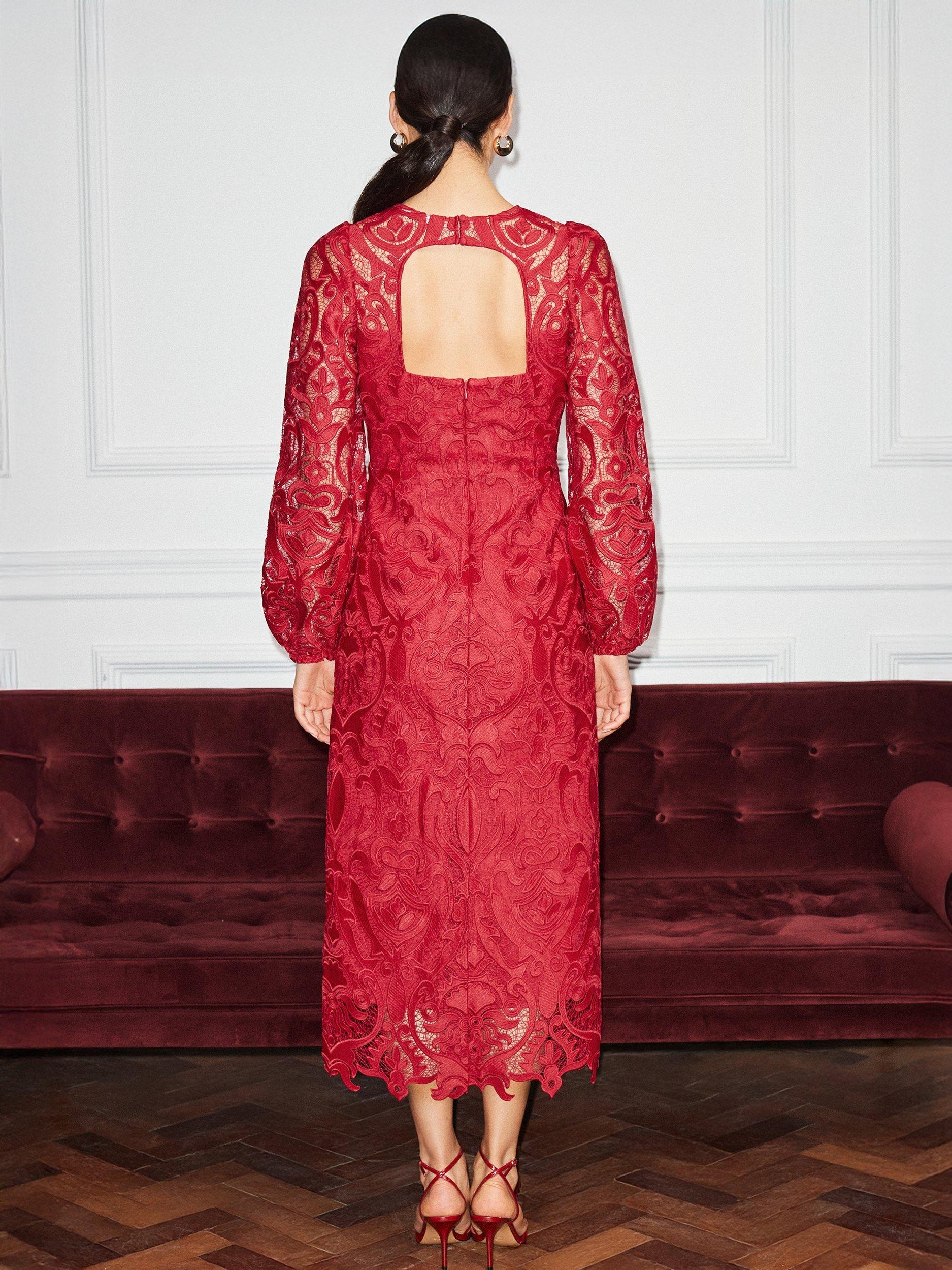 Product image 6 of 6, which shows Ro&Zo Kendall Lace Midi Dress, Red, 6R