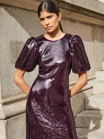 Ro&Zo Petite Annabelle Liquid Sequin Racer Dress, Burgundy - view 2, Burgundy