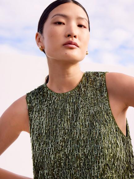 Ro&Zo Nina Drop Sequin Mini Dress, Green - view 2, Green