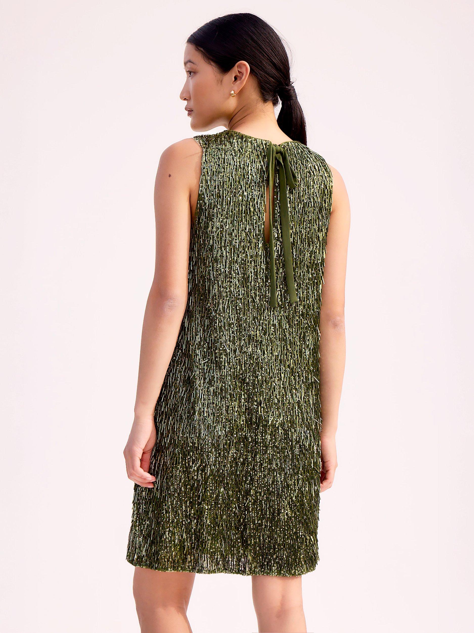 Product image 3 of 3, which shows Ro&Zo Nina Drop Sequin Mini Dress, Green, 10R