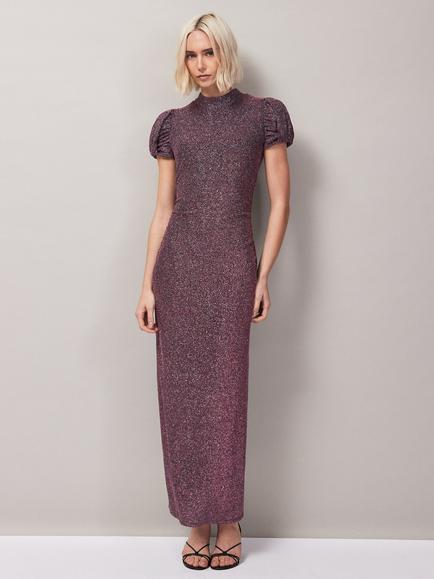 Ro&Zo Petite Adeline Sparkle Puff Sleeve Dress, Pink, Pink