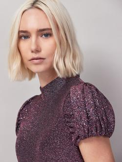 Ro&Zo Petite Adeline Sparkle Puff Sleeve Dress, Pink - view 2, Pink