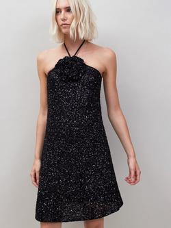 Ro&Zo Mimi Corsage Halterneck Sequin Dress, Black, Black